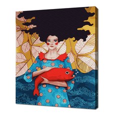 Ecosol 自助油畫 28色風景畫 DIY名畫繪製 40 x 50公分, 抱著魚的貝尼利亞