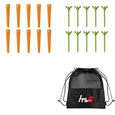 NAYASTYLE 塑膠高爾夫長球釘 10p + ABS 高爾夫長球釘 10p + 收納袋組合 GFYp-185-4 + 172-6PU, 混和色