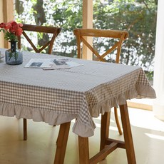 까사스토리 베이직 체크 사각 테이블 커버, 베이지, 1개, 4인(160 x 130 cm)