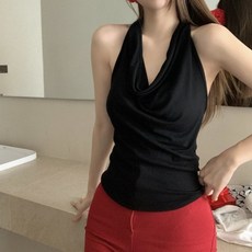 안다로미 여성용 홀터넥 백리스 민소매 나시 티셔츠