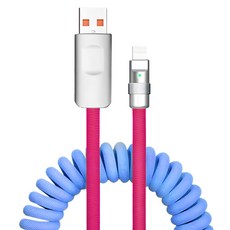 Other Us 彈簧式 Lightning 高速充電傳輸線 Type-A to Lightning, 藍色, 65cm, 1個