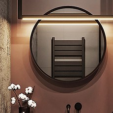 WEMIRROR 莉維亞室內設計浴室化妝臺壁掛式圓形鏡, 棕色