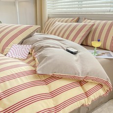 Unheve 可愛床用被套, D 紅色條紋