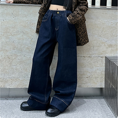 Orenjidamom 女童下擺反摺車線內刷毛牛仔褲