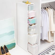 엠비코 모던 틈새 M1 스텝업 서랍장, 화이트, 반투명(서랍), 6개