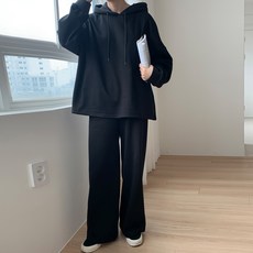 Bori 內刷毛連帽上衣 + 寬鬆長褲 大尺碼孕婦裝套裝 a979