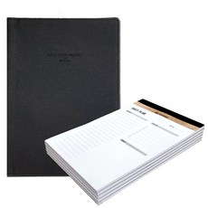 KKOMKKOMI 黏土活頁夾 A5 + 便條紙 + 每日計畫本 5入組, 黑色(活頁夾), 白色(每日計畫本), 1套