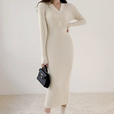 TANIZ 長袖羅紋針織連衣裙, 象牙白