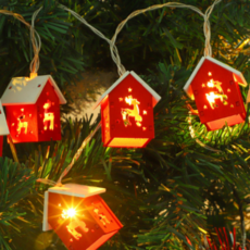 房屋造型木質氣氛燈 10燈 2m, 紅色房屋, 1個
