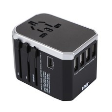 i-net 海外旅行用多功能轉接器 5600mA 5孔USB Type C JY-305Plus 黑色, 1個