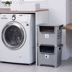 EZLIVING 大容量塑膠2層疊疊樂收納籃 90L, 2個, 灰色