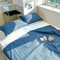 Lucidsleep 涼爽蓬鬆 海洋泡泡紗 夏季肚圍被 毯子 午睡毯 2入, 海軍藍