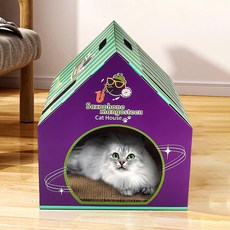 PASTEL PET 貓咪圖案貓抓屋, 紫色, 1個
