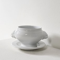 Horeca HB 獅頭洋蔥雙耳湯碗甜點碗 大 + 碗碟, 1個, 白色