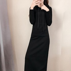 Goodif 長袖連帽連身裙 含大尺碼, 黑色