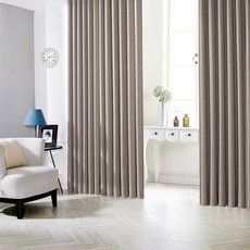 SIWOO DECO 夏洛特穿環式遮光窗簾 2入 + 窗簾綁帶 2入組, 打孔型, 泥土米色