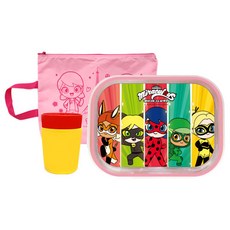 LE BARN 瓢蟲少女迷你杯 2入+午餐袋組, 混色, 不鏽鋼餐盤+便當袋+杯子 2入