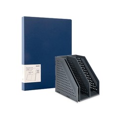 deLi 3層折疊書架+時尚透明文件夾20p套組78995-03132, 黑色（書架）、深藍色（透明文件）, 1套