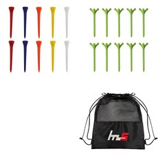 NAYASTYLE 塑膠高爾夫長球座 GFYP-167-3 10入 + ABS 高爾夫長球座 172-6PU 10入 + 收納袋套組, 隨機出貨(GFYP-167-3), 綠色(172-6PU)