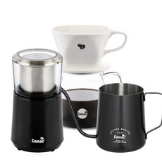 Comac 手沖居家咖啡 鋼製平刀電動磨豆機 ME2 + 玻璃手沖分享壺 DN8 + 科麥咖啡手沖壺 KPK1 套組, 電動磨豆機 + 玻璃手沖分享壺 + 科麥咖啡手沖壺