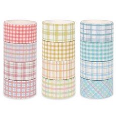 彩色格紋紙膠帶組, 紅色+黃色+天藍色, 3組