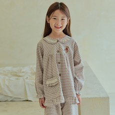 Jjiniya 女童學生牛奶薄刷毛長袖睡衣上下套裝