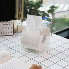 스토리빙 아크릴 정사각 두루마리 휴지 케이스, 투명, 1개