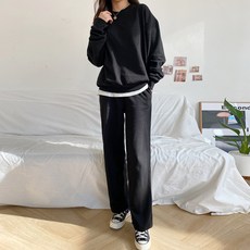 GAVIJEAN 女款圓領衛衣+鬆緊帶直筒長褲