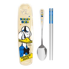 LiLFANT 迪士尼唐老鴨多合一全不鏽鋼餐具透明盒組, 混合色, 湯匙 + 筷子 + 餐具盒, 1套