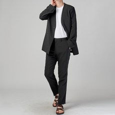 바르 남성용 린넨 노카라 투버튼 베이직 수트 BU3004