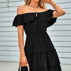 더시럽 여성용 프릴링 오프숄더 비치웨어 원피스