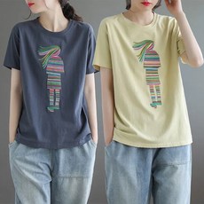 Elsso 女款寬鬆圓領刺繡短袖T恤2件組