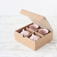 小豬燒酒杯 2p + 豬豬杯蓋 2p 組, 粉紅色, 1套