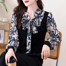 포플러앤씨 여성용 레이라트 빅사이즈 리본 블라우스 P26SPBL111807