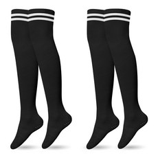 Crocodile 鱷魚 女款高爾夫無緩衝環紋過膝襪 CD215, 黑色, 2個