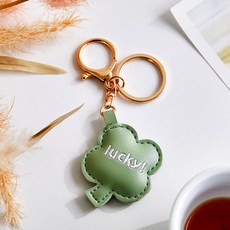 Modern House 幸運符 幸運草 皮革鑰匙圈 4.5 x 10.5 x 1 cm, 1個, 綠色