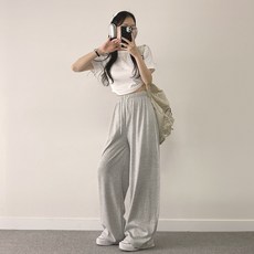위드후이린 여성용 기모 스무디 와이드 트레이닝 팬츠