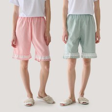 테라우드 여성용 리썸 체크 레이스 5부 파자마 바지 2종 세트