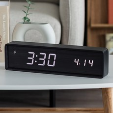 FLaITO 長方形木製LED電子時鐘 38cm, 黑色