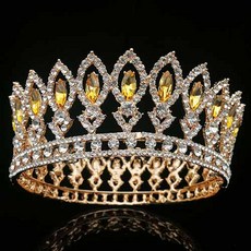 Estella 新款圓形奢華系列串珠點綴自助婚紗皇冠 XXX001, 1個, 香檳金色