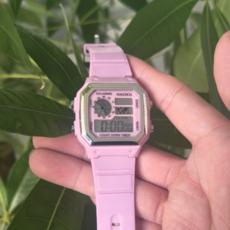 矽膠方形電子運動手錶, 粉銀色, 1個