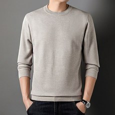 남성용 패션플로우 편안한 루즈핏 단색 라운드넥 니트