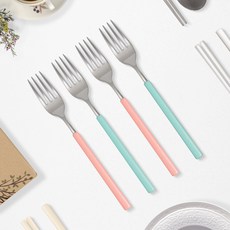 RAONNURI Della 可用於洗碗機的全不鏽鋼彩色叉, 蜜桃粉, 蜜桃粉, 藍綠色, 藍綠色, 4個