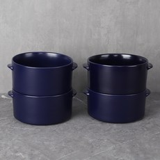 Bloom at home 素色雙耳陶瓷碗, 海軍藍, 4個