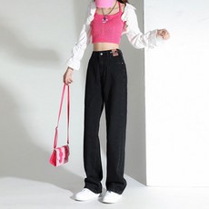 Bonaraon 女款高腰簡約寬管牛仔褲