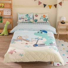 MYHOUSE 兒童用被套 + 枕頭套 + 枕芯 + 鋪棉墊套組, Maxboard 恐龍