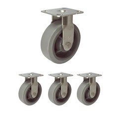 MASTER. S 不鏽鋼重型用腳輪 DS 3360 MRP-R 6 重型不鏽鋼 灰色橡膠 軸套 灰色 固定 R, 4個