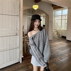 PEONIST 露肩蝴蝶結綁帶蕾絲邊大學T