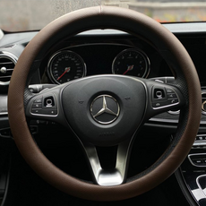 Hobs 皮革圓形汽車方向盤套, 點綴深棕色