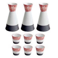 五體安樂A三角4層彩色陶瓷酒瓶+酒杯 2入組, 3套, 瓶子 3p + 玻璃 6p